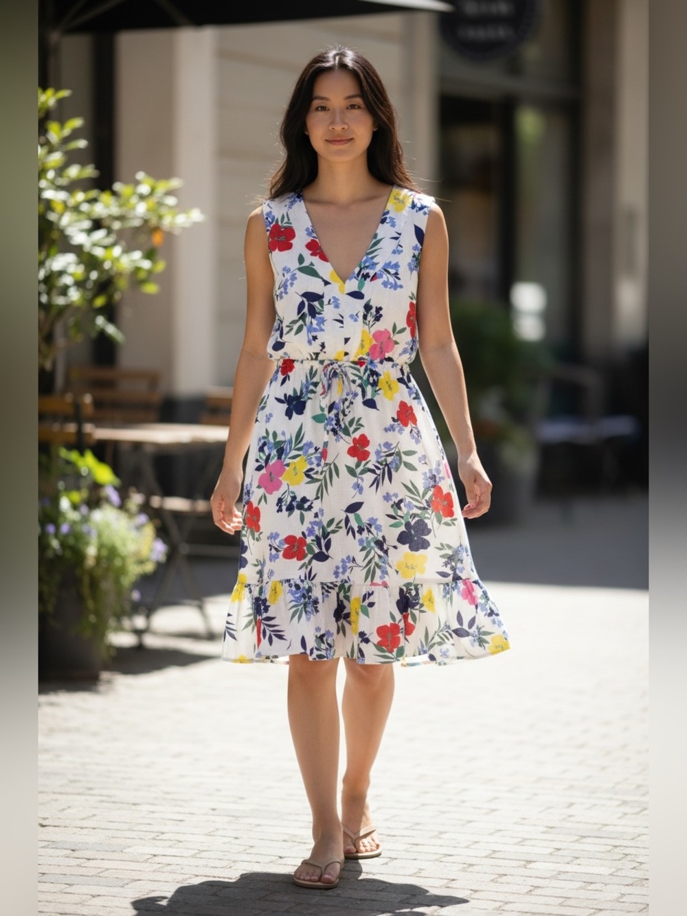 Draper James White Floral V-Neck Sleeveless Sundress - Size M